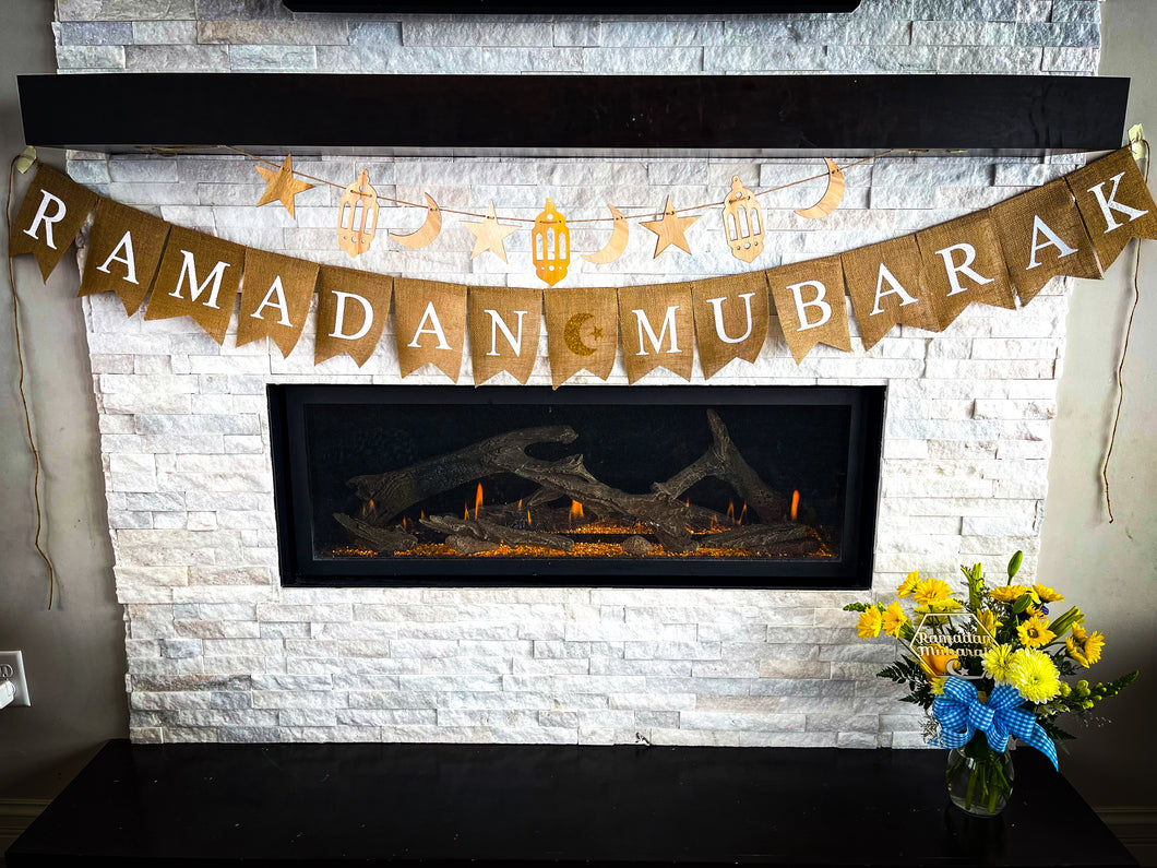 Ramadan Mubarak Burlap Banner With 14 Stars