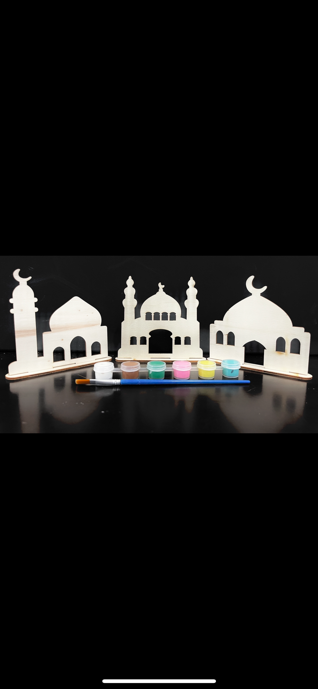 5 piece Paint Your Own Masjid Set | includes 3 masjids, paint brush and paint strip