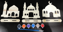 Load image into Gallery viewer, 5 piece Paint Your Own Masjid Set | includes 3 masjids, paint brush and paint strip
