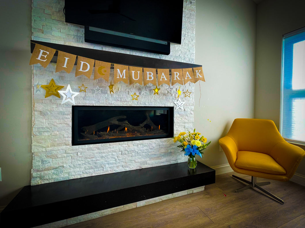 Eid Mubarak Burlap Banner with 14 Stars